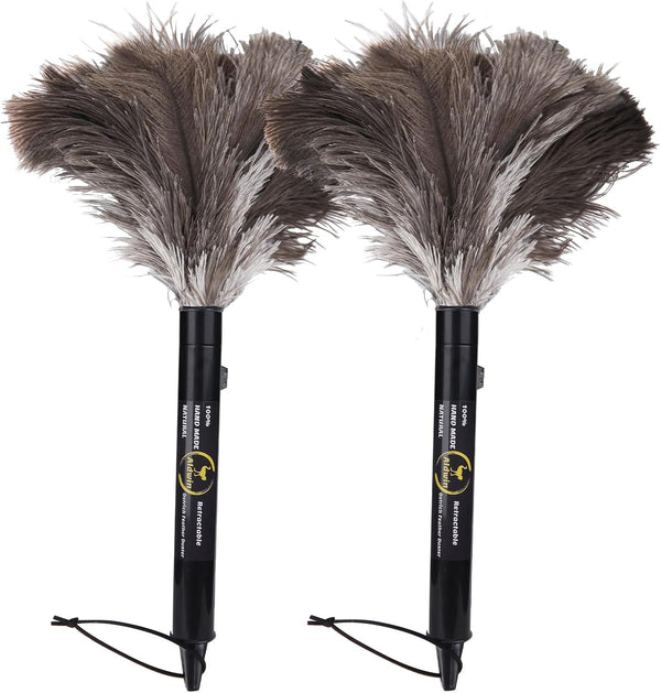 Aldwin Ostrich Feather Duster Retractable 2 Pack, 16 Inch Genuine Fluffy Handheld Dusters for Cleaning