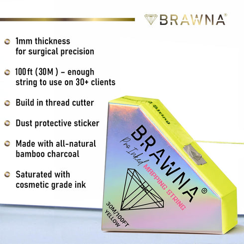 BRAWNA 2 Pack Pro Inked PMU Mapping String for Brow and Lip Measuring - Yellow White (30 Meters Each)