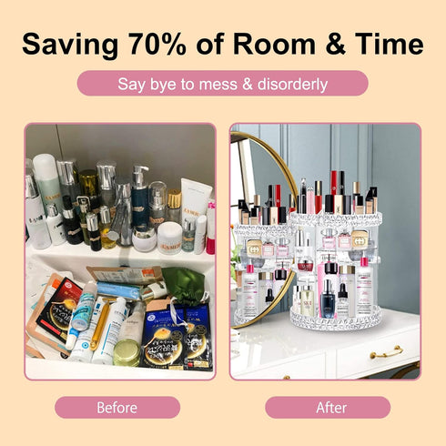 V-HANVER 360 Rotating Makeup Organizer, Large Capacity Acrylic Beauty Organizer with 8 Adjustable Layers for Vanity