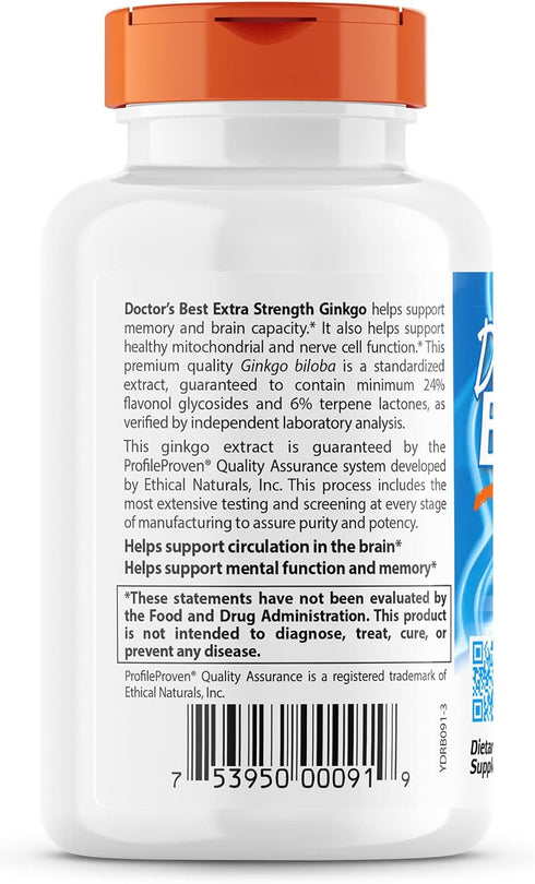 Doctor's Best Extra Strength Ginkgo 120 Count, 120 mg, Non-GMO, Gluten Free, Vegan, Promotes Mental Function
