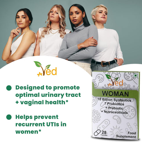 Ved Woman Complex Probiotics and Prebiotics - 10 Billion CFU, 28 Capsules with 20 Live Cultures for Children