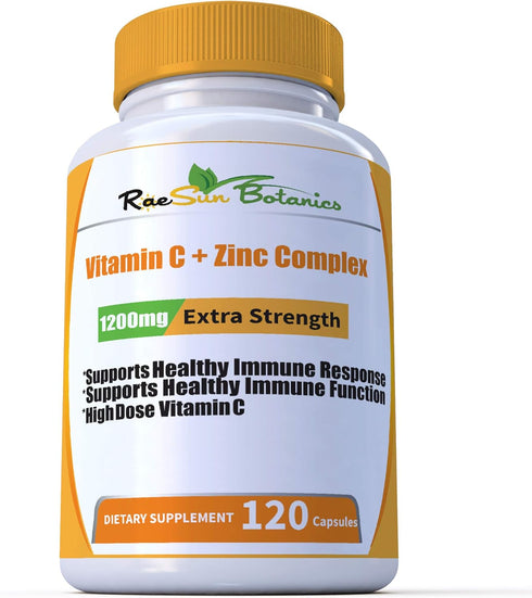 High Dose Extra Strength Vitamin C + Zinc Complex - 1200mg for Immune Support, 120 Veggie Capsules