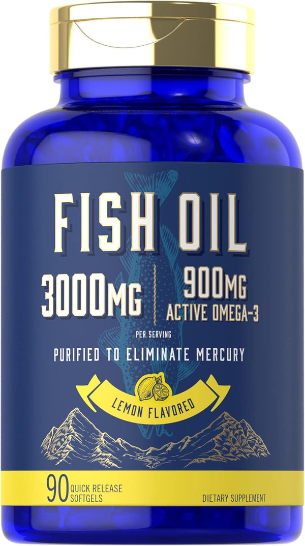 Carlyle Fish Oil 3000mg | 900mg Omega 3 | 90 Softgels, Lemon Flavor, Non-GMO, Gluten Free