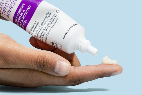 Dr. B Dental Solutions Adhesadent Moisturizing Denture Adhesive - Secure Denture Glue, Zinc-Free, 2.4 oz