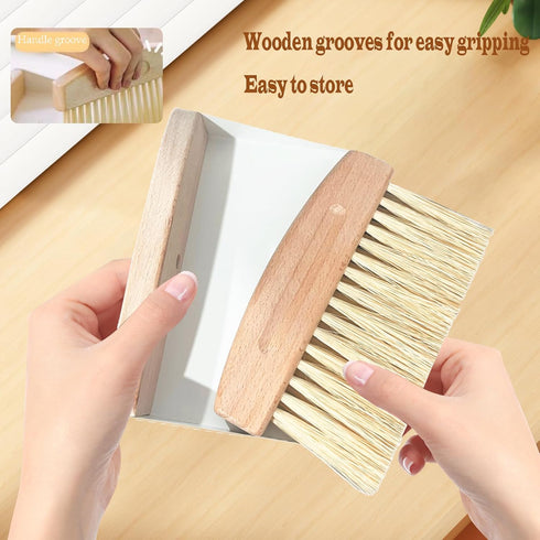 Mini Broom and Dustpan Set, Small Metal Dustpan and Brush for Home Office, Desktop, Pet Care, Black