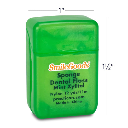 SmileGoods Sponge Dental Floss, 12 yds, Mint Xylitol, Bulk Pack of 72 for Fresh Breath and Oral Hygiene