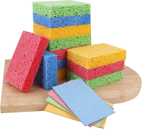 12 Pack Large Cellulose Sponges, Durable Kitchen Dish Sponge for Cleaning, Compressed Packaging, Multi-Use