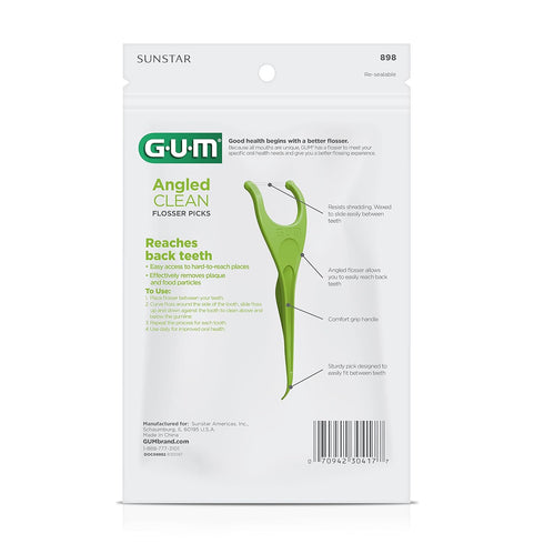 GUM Angled Floss Picks, Extra Strong Shred-Resistant Dental Floss, Angled for Easy Reach, Fresh Mint Flavor, 75ct (4pk)