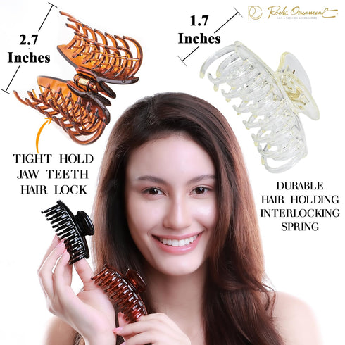 RC ROCHE ORNAMENT 6 Pcs Womens Classic Double Multi Layer Hair Clutcher Clamp, Fine Teeth Jaw Interlocking, Medium