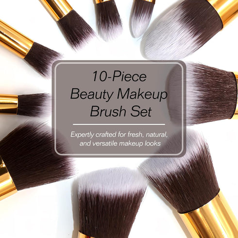 10pcs Premium Synthetic Mini Makeup Brush Set: Eyeshadow, Powder, Eyebrow, Eyeliner, Blush, Foundation & Concealer - Black & Golden
