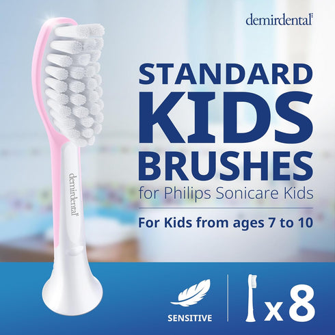 Kids Toothbrush Heads Compatible with Philips Sonicare, Replacement Heads for Ages 7 to 10 - Pink (8 Pack)