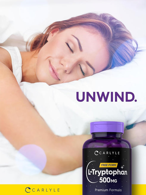 Carlyle L-Tryptophan 500mg - 120 Capsules, Amino Acid Supplement, Free Form, Premium Formula, Non-GMO & Gluten Free