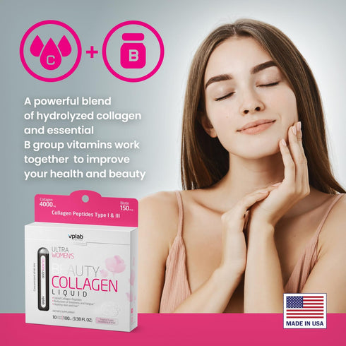 VPLab Ultra Women's Beauty Liquid Collagen - Biotin-Infused Multivitamin Complex with Peptides Type I & III Supplement