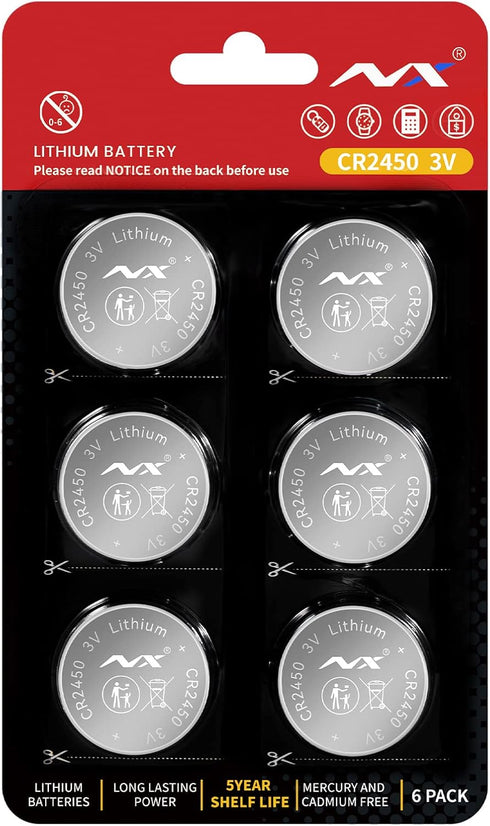 Tsrwuily CR2450 3V (6Pcs) Lithium Coin Cell Battery, Watch and Electronics Button Batteries Long Lasting in Child