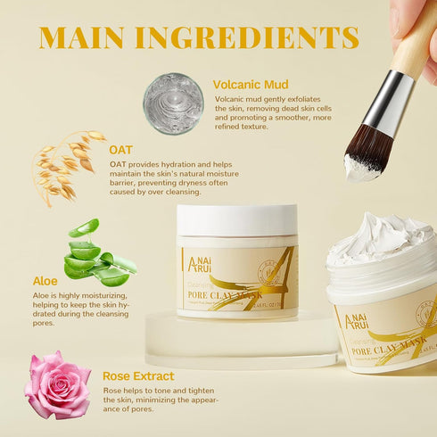 ANAI RUI 2 in 1 Pore SkinCare Set - Pore Clay Mask & Minimizing Serum for Tightening Pores, Blackhead Remover