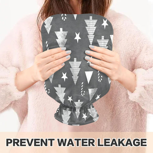 miaozhen 2L Gray and White Tree and Stars Travel hot Water Bottle with Soft Cover Warm Compress for Menstrual Cramps