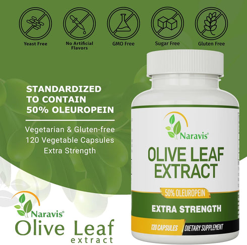 Olive Leaf Extract, 4-Month Supply, 50% Oleuropein Highest Concentration