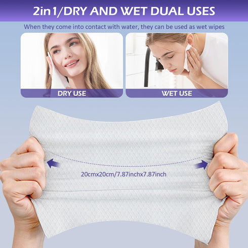100 Count Disposable Face Towel, Soft Cotton Dry Wipes for Washing, Cleansing, and Makeup Removal