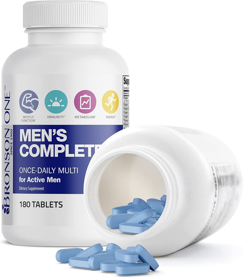 Bronson ONE Daily Men’s Complete Multivitamin, 180 Tablets, Multimineral Once-Daily Multi for Active Men