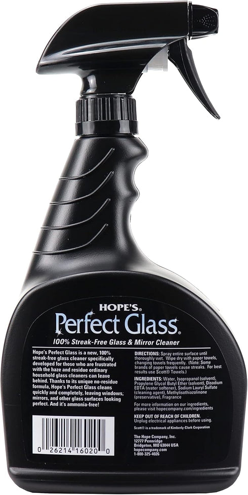 HOPE'S Perfect Glass Cleaner Spray, Streak-Free, Ammonia-Free Window, Mirror, Screen, Tinted Glass, and Shower Door Cleaner, Indoor and Outdoor Glass Surfaces, 32 Fl Oz, Pack of 1