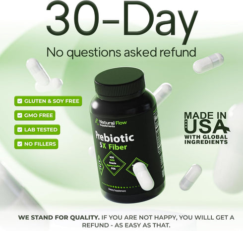 Prebiotic Fiber Supplement 5-in-1 Capsules - Daily Soluble Fiber Formula for Gut Support, 120 Caps