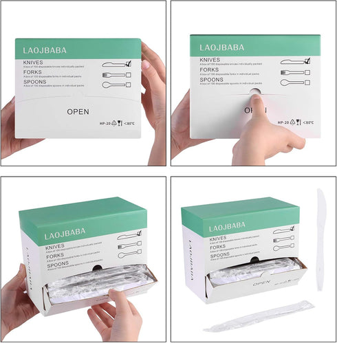 Plastic Knives Disposable, Individually Packaged White 7-Inch Commercial Take Away Knives, 100 PCS