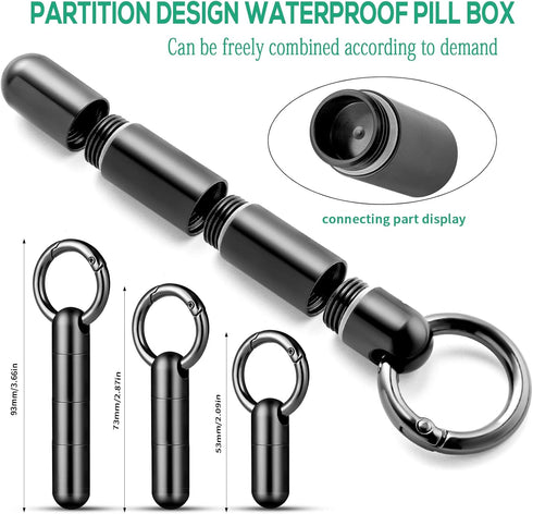 TISUR Keychain Pill Holder with Titanium Round Carabiner Clip