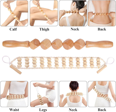 7-in-1 Wood Therapy Massage Tools - Lymphatic Drainage Massager for Muscle Pain Relief, Maderoterapia Kit for Body