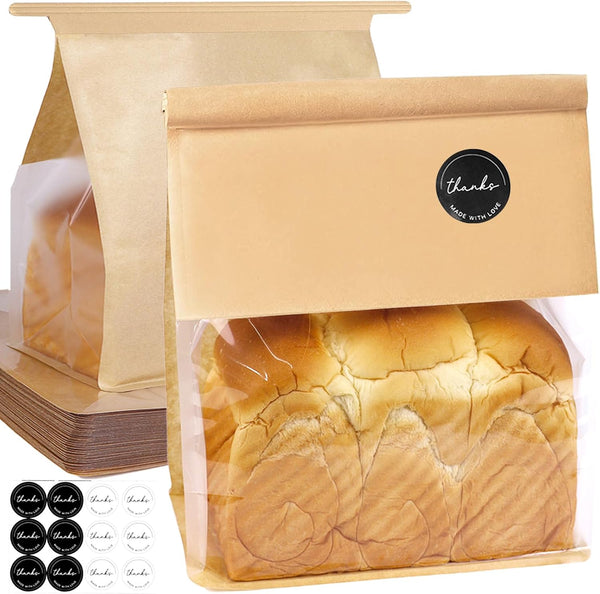 WKNGM 50PCS Reusable Kraft Paper & Plastic Bread Bags with Tin Tie Lock,