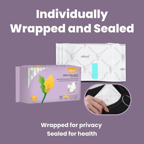 Women,30 Count uNeat Panty Liners for Women & Teens, Pantiliners with Wings, Mini Sanitary Pads, Light Periods