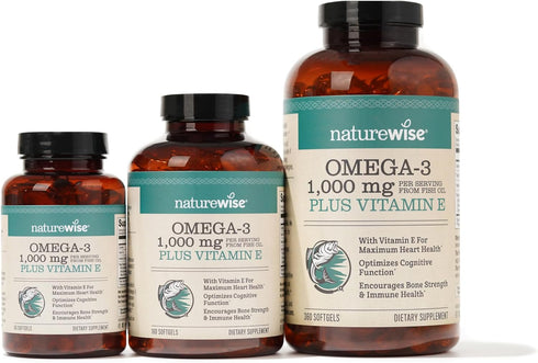 NatureWise Extra-Strength Omega 3 Fish Oil Supplement, 1000mg, 60 Softgels, 600 EPA & 400 DHA, Heart & Brain Health