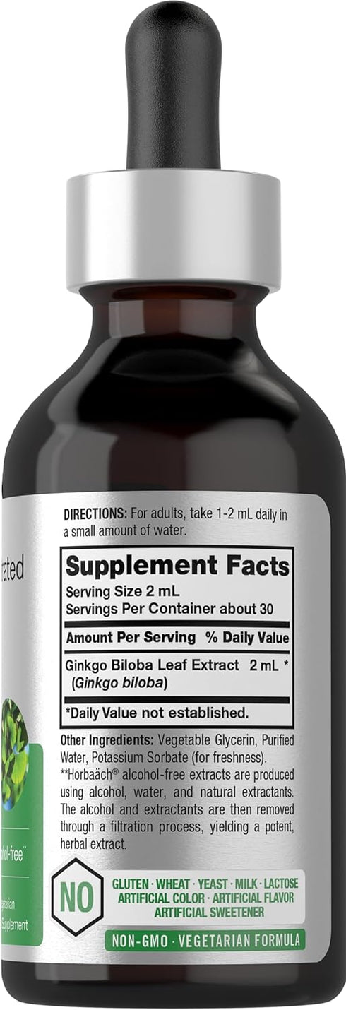 Horbaeach Ginkgo Biloba Extract Liquid 2 fl oz | Alcohol-Free Herb Supplement | Vegetarian, Non-GMO, Gluten Free
