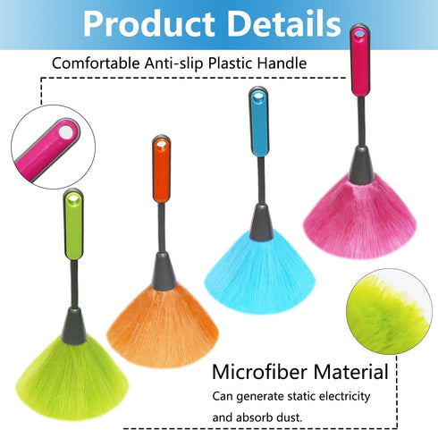 4 Pack 10" Small Microfiber Duster - Delicate Fluffy Microfiber Feather Duster for Cleaning Laptop Keyboard, Computer