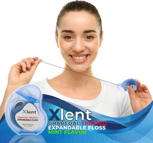 Expandable Floss Treated with Activated Charcoal, Xylitol & Natural Plant Based Wax, Fresh Mint Flavor, 50 Meter (6