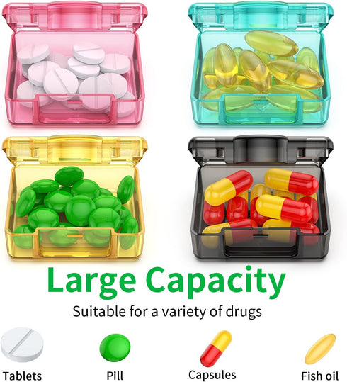 TecQach 4 Small Pill Box pcs,Cute Travel Pill Organizer Case Mini Tiny Clear Plastic Storage Containers Portable