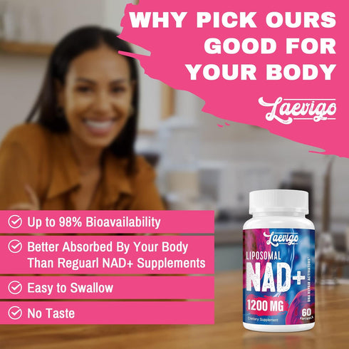 1200mg Liposomal NAD+ Supplement: Ultra Purity, Enhanced Absorption, Age Defense, 60 Softgels