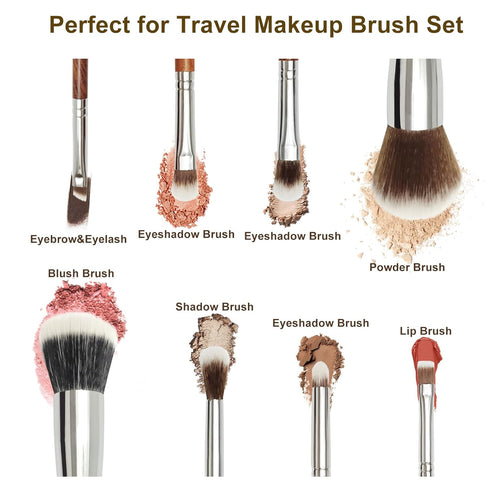 Travel Makeup Brushes Set with Case, 8 Pcs Travel Size Makeup Brush Set for Foundation, Powder, Eyebrow, Eye Shadows,