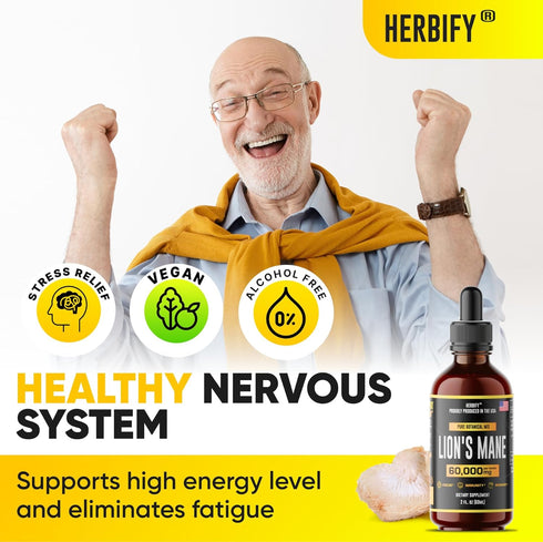 Lions Mane Mushroom Supplement, Natural Immune Support Tincture for Memory, Focus & Clarity, Vegan, Organic - 2 Fl oz