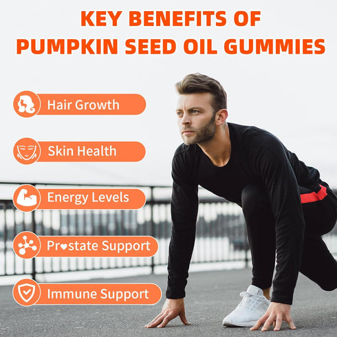 Gummies 60 Count Pumpkin Seed Oil Supplement with Saw Palmetto for Hair Growth & Skin Health Support, High Pure Extract