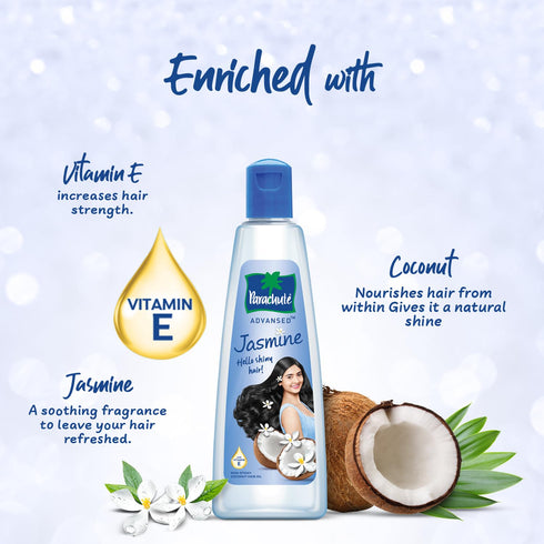 Parachute Advansed Jasmine Enriched Coconut Hair Oil, Vitamin-E, Non-Sticky, 6.4 Fl.oz. for All Hair Types