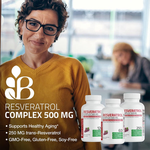 Bronson Resveratrol 500 Complex, Standardized Trans-Resveratrol with Grape Seed & Red Wine Extract, 60 Capsules.