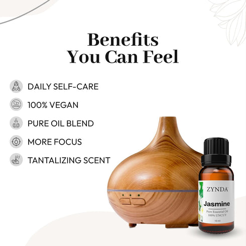 Zynda 100% 10ml Jasmine Essential Oil Pure and Natural Organic Jasmine Oil Extract for Skin Care, Hair Treatment