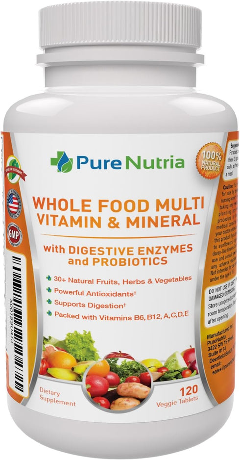 Whole Food Multivitamin and Minerals with Probiotic Enzymes, 120 Multivitamins for Women and Men