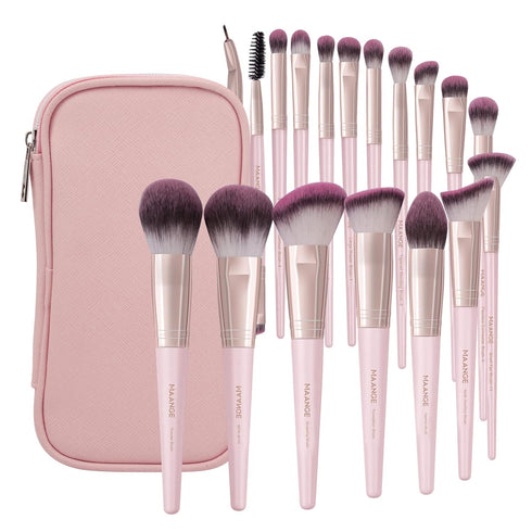Makeup Brushes with Case, MAANGE 18 Pcs Professional Synthetic Brush Set, Foundation, Blush, Eyeshadow Kit (Pinkgold)