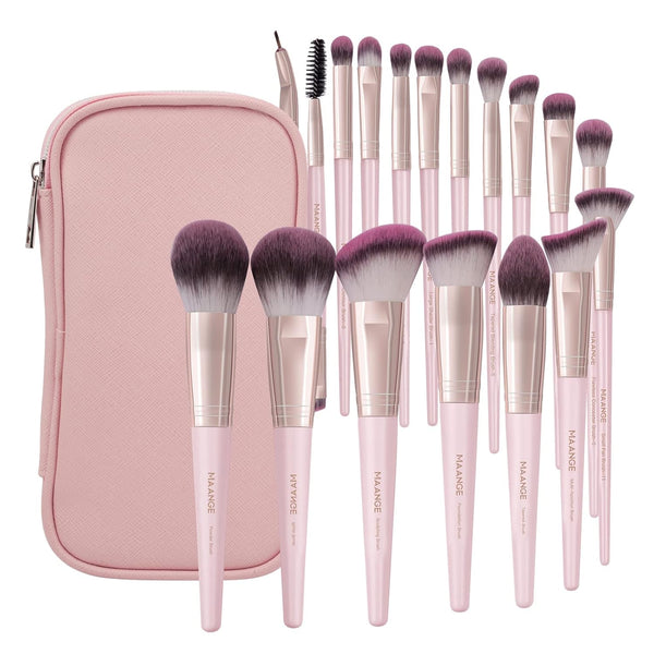 Makeup Brushes with Case, MAANGE 18 Pcs Professional Synthetic Brush Set, Foundation, Blush, Eyeshadow Kit (Pinkgold)