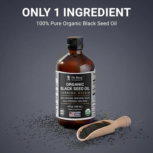 Immune 4 oz Dr. Berg Black Seed Oil Organic Cold Pressed Pure Nigella Sativa Black Cumin Oil USDA Organic, Halal, Vegan