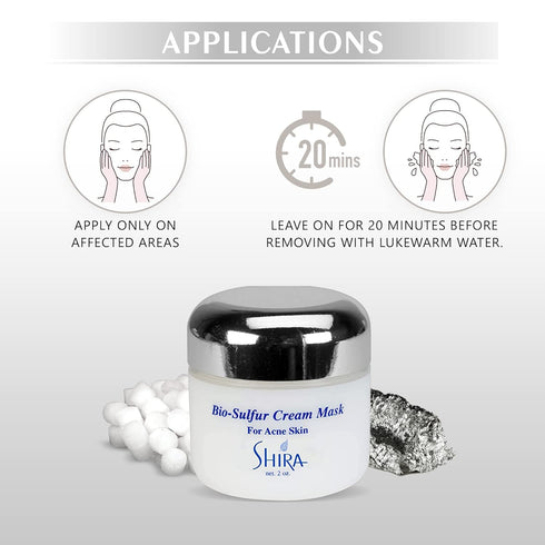Shira Solar Energy Bio Sulphur Face Mask 2oz with Sulphur & Organic Aloe Vera for Acne-Prone Skin Care