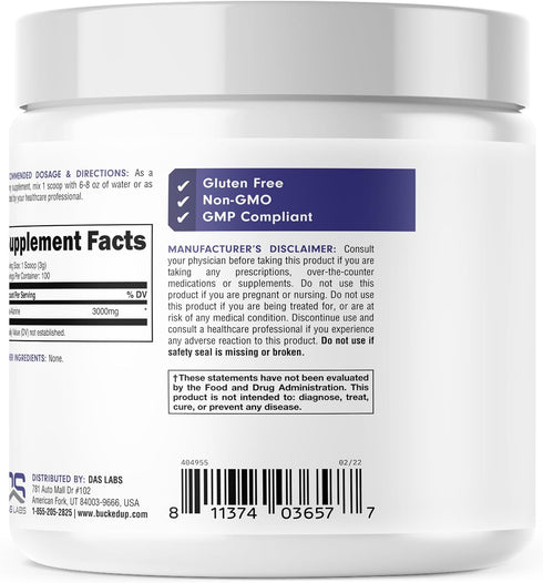 Bucked Up Beta Alanine Powder, 300mg, Non-GMO, Gluten-Free, Unflavored (100 Servings)