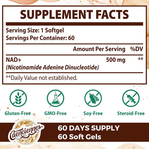 Liposomal NAD+ 500 MG Supplement, True NAD plus Supplement, Superior Absorption, Boost NAD+ More Efficient than Nicotinamide Riboside for Cellular Energy, Healthy Aging, 60 Serving