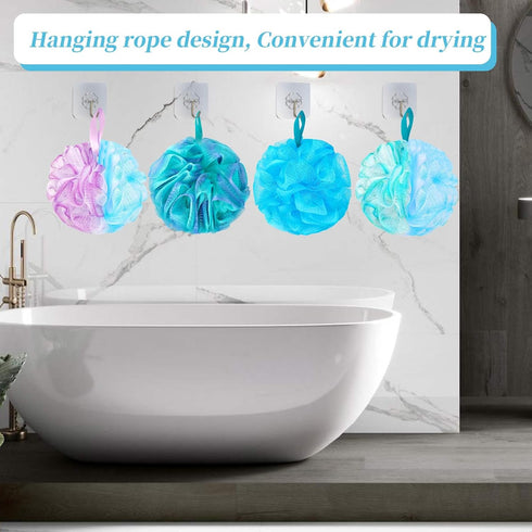 Bath Loofah Shower Sponge Body Back Scrubber, Soft Mesh Shower Puffs, Exfoliating Loofa for Women & Men (Pack of 4,